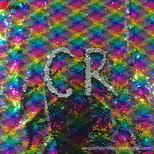 Rainbow Colorful red Sequin Embroidery Fabric